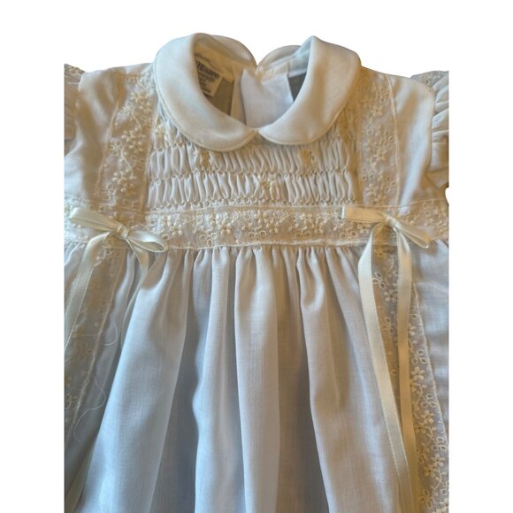 Vintage Polly Flinders Smoked Infant Baptism Dress White Lace Detail 3 To 9 Mos - Picture 3 of 6